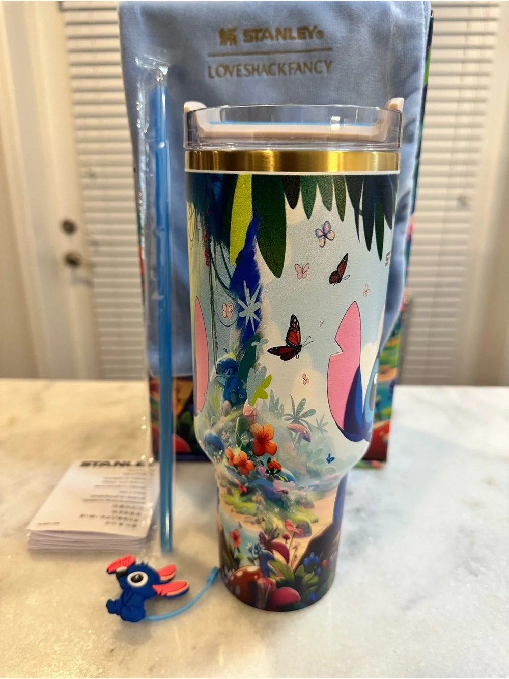 Stanley Unique Light Blue and Gold Lilo & Stitch Insulated Travel 40oz Tumbler - Picture 5 of 16
